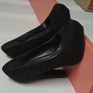 Black Suede Platform Block Heel Shoes